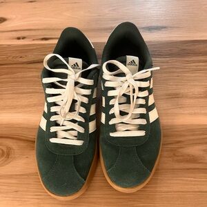 Adidas Womens Forest Green Sneakers with White Stripes